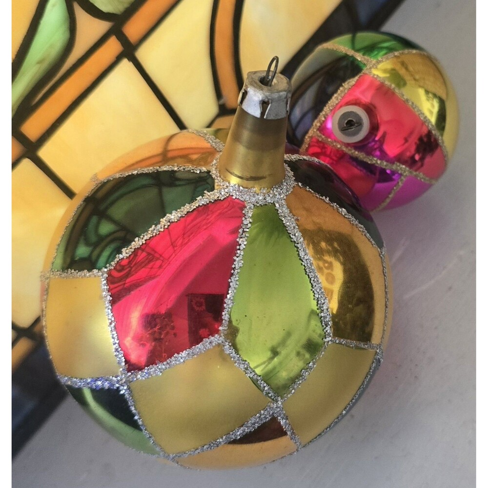 2 MCM Long Neck Hand Blown Multicolored Christmas Ornament Ornaments Lg & Sm - Picture 7 of 8